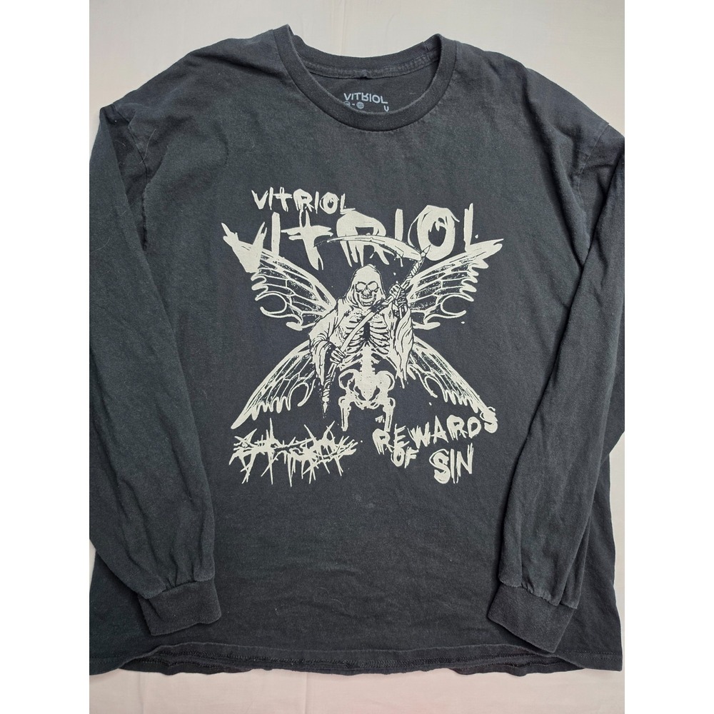 Vitriol Fairy Sinner Shirt Women's S/M Black Graphic Print Long Sleeve Oversized